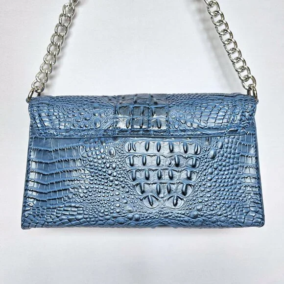 MARC FISHER Blue Faux Alligator / Croc Print Clutch or Shoulder Handbag Purse - Picture 9 of 9